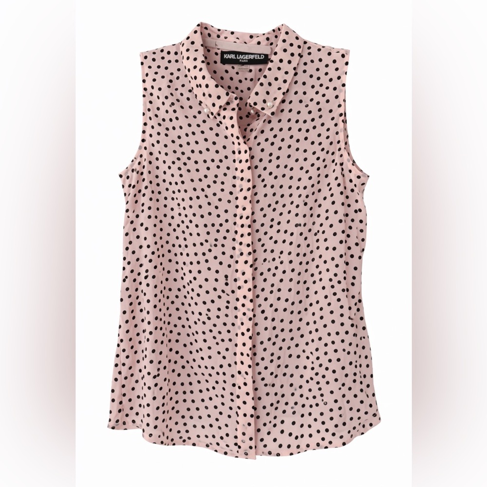 Karl Lagerfeld Paris Blush Pink Polka Dot Sleeveless Blouse – XS